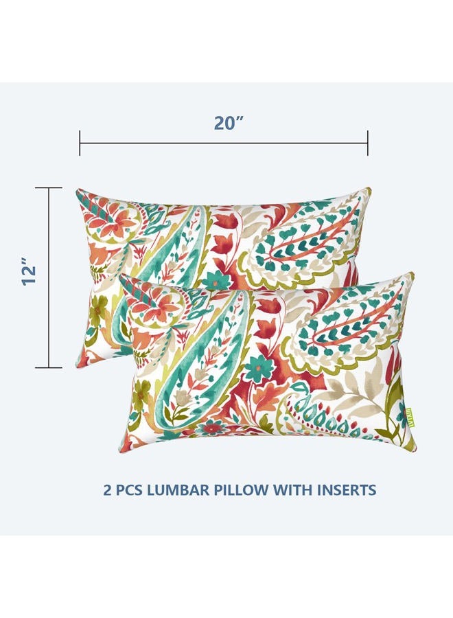 LVTXIII 12×20 Inch Outdoor Lumbar Pillows, Pack of 2 Water Repellent Lumbar Pillow with Inserts, Fluffy Decorative Garden Lumbar Cushions for Home Patio Coach Sofa Use, Pretty Paisley - Image 2