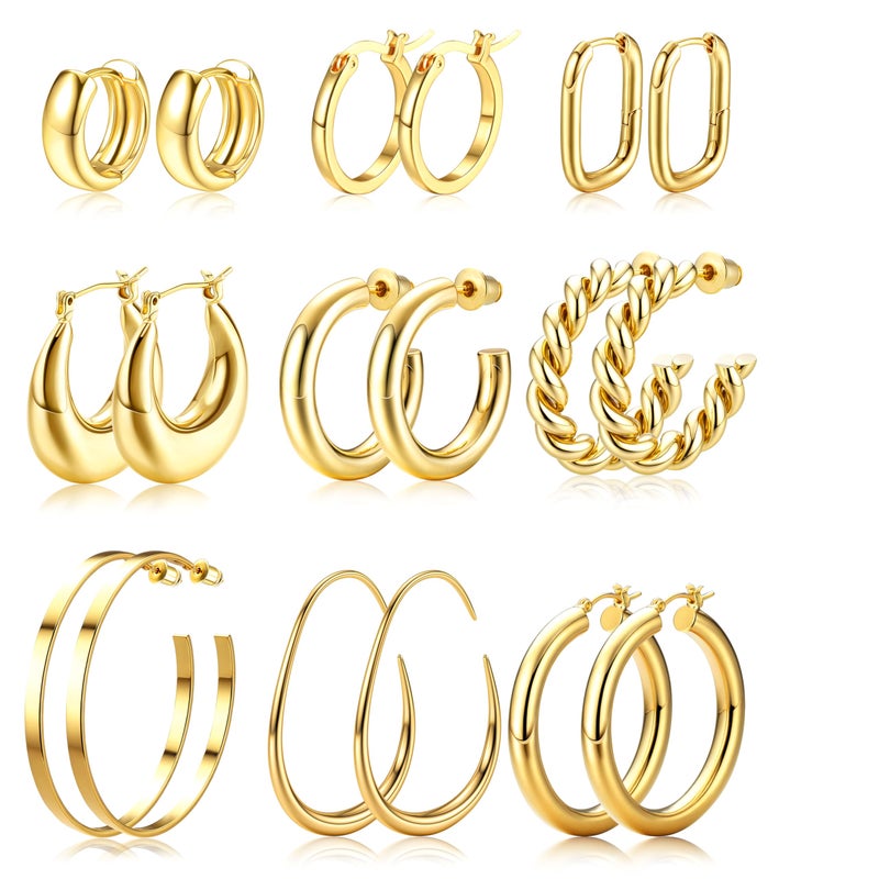 ORAZIO Gold Plated Chunky Hoop Earrings Set for Womens Trendy Silver Dainty Huggie Stacks Lightweight Hoops Earring Tarnish Free Jewelry for Women Gold - Image 1