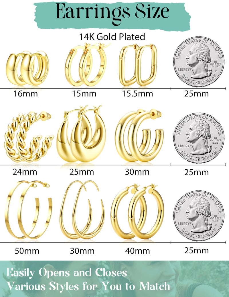 ORAZIO Gold Plated Chunky Hoop Earrings Set for Womens Trendy Silver Dainty Huggie Stacks Lightweight Hoops Earring Tarnish Free Jewelry for Women Gold - Image 2