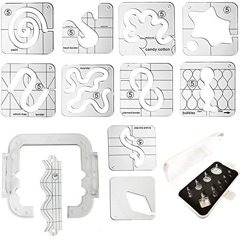YICBOR 11pcs Quilting Template Series 5 + 1pcs Quilting Frame+ 9pcs Clear Quilting Embroidery Free Motion Echo Presser Foot Set - Image 1