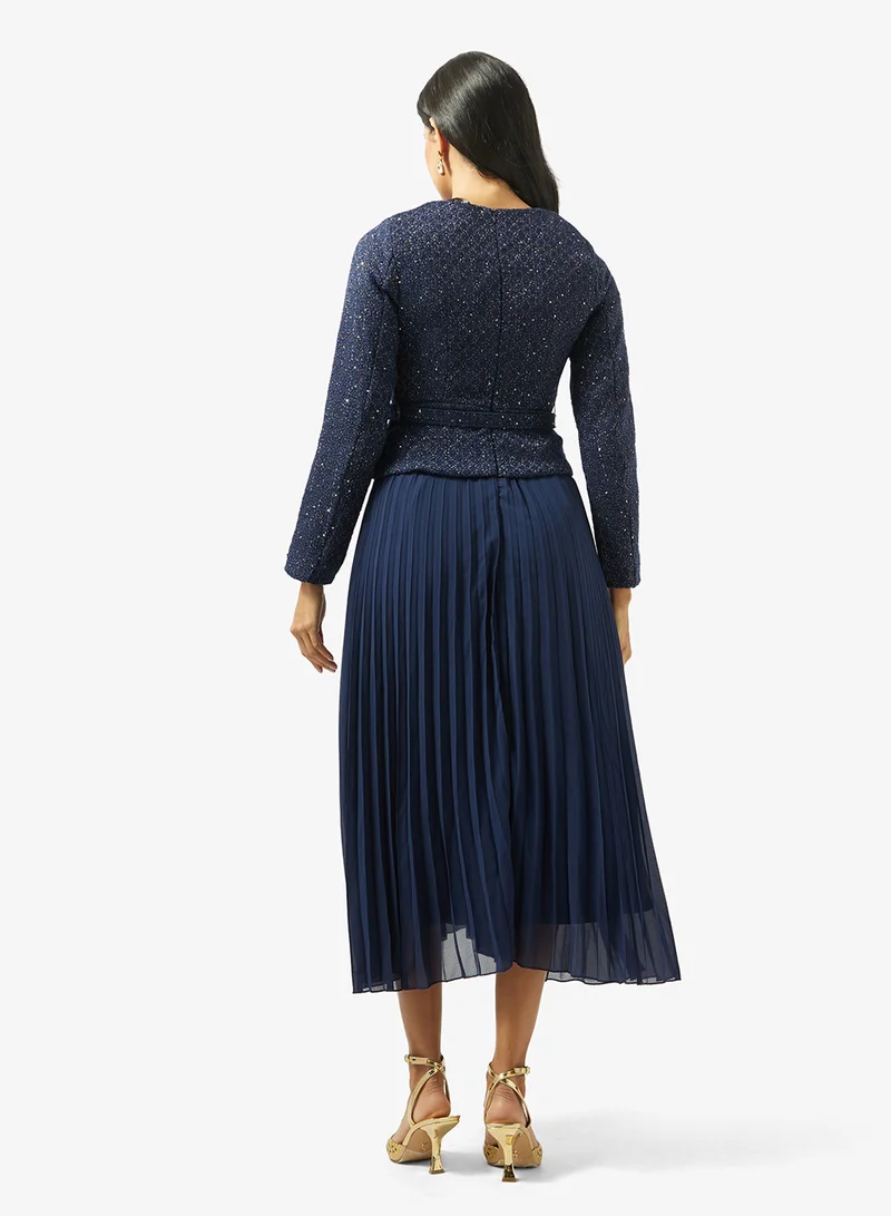 Khizana Mock Vest Dress With Pleats