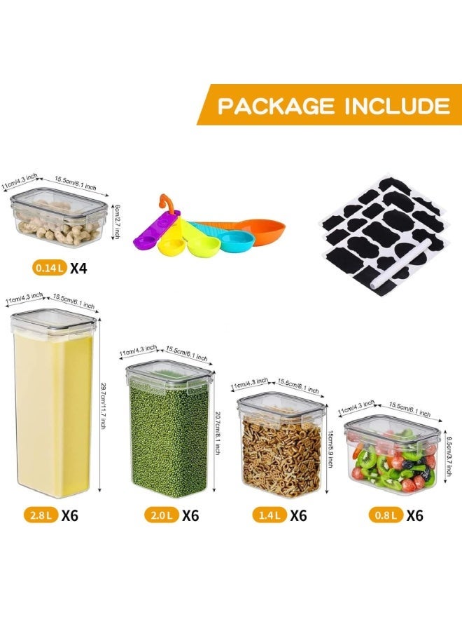 28 Pack Airtight Food Storage Containers, 6 Sizes Cereal & Dry Food Storage Containers, BPA-Free, Stackable Boxes Containers for Kitchen, Clear Plastic Kitchen and Pantry Organization Set, Airtight Plastic Kitchen Storage Organizer for Sugar, Snack, Baking Supplies, Including Labels and Spoon - Image 2