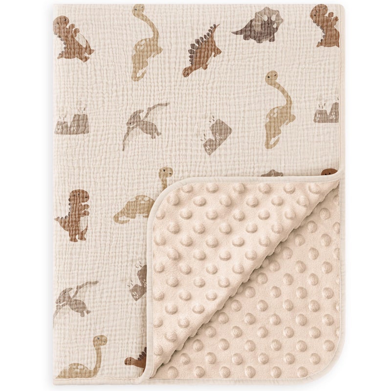 Susurration Baby Blanket for Unisex Boys Girls, Soft Nursery Minky Blanket with Muslin Cotton Front and Dotted Fleece Back, Receiving Blanket for Baby Newborn Infant, 30x40inch (Dinosaur) - Image 1