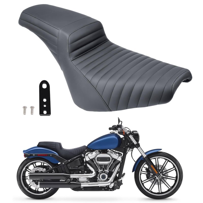 Aferrizu OnePiece Driver Rider and Passenger Seat for Harley Davidson Softail Standard Slim Deluxe Street Bob Heritage Classic 20182024 Motorcycle 2Up Seat Horizontal Stripes - Image 3