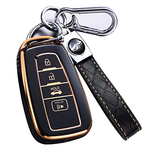 Cacacar for Toyota Camry RAV4 Key Fob Cover with Keychainfor Highlander Avalon GT86 Key Fob Case Premium Soft TPU 360 Degree Protector Holder Balck