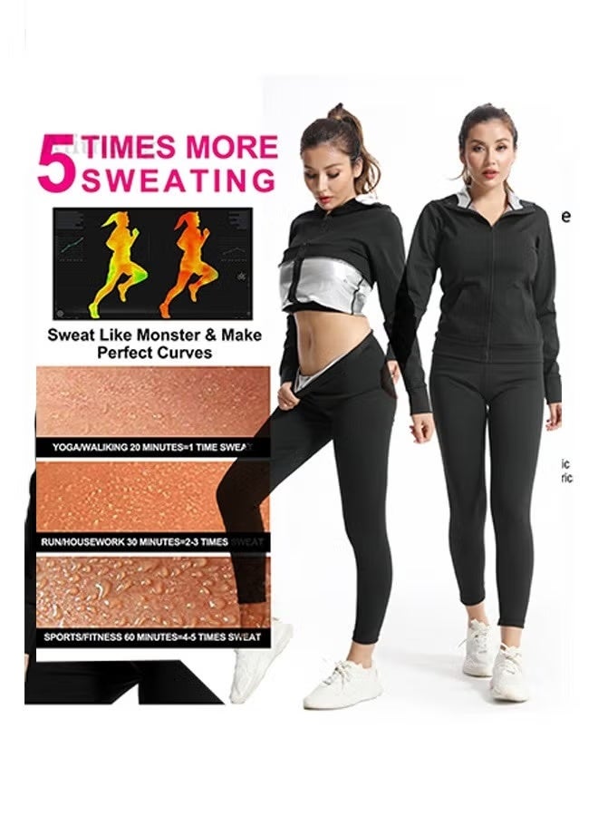 YS Sauna Suit Set for Women Long Sleeve Top and Pants Sweat Enhancing Workout Outfit for Weight Loss Burn More Sweat for Daily Exercise and Outdoor Use - Image 2