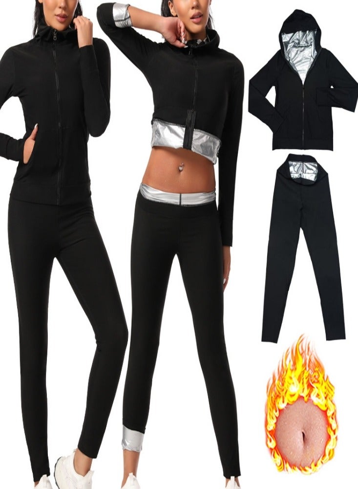 YS Sauna Suit Set for Women Long Sleeve Top and Pants Sweat Enhancing Workout Outfit for Weight Loss Burn More Sweat for Daily Exercise and Outdoor Use - Image 1