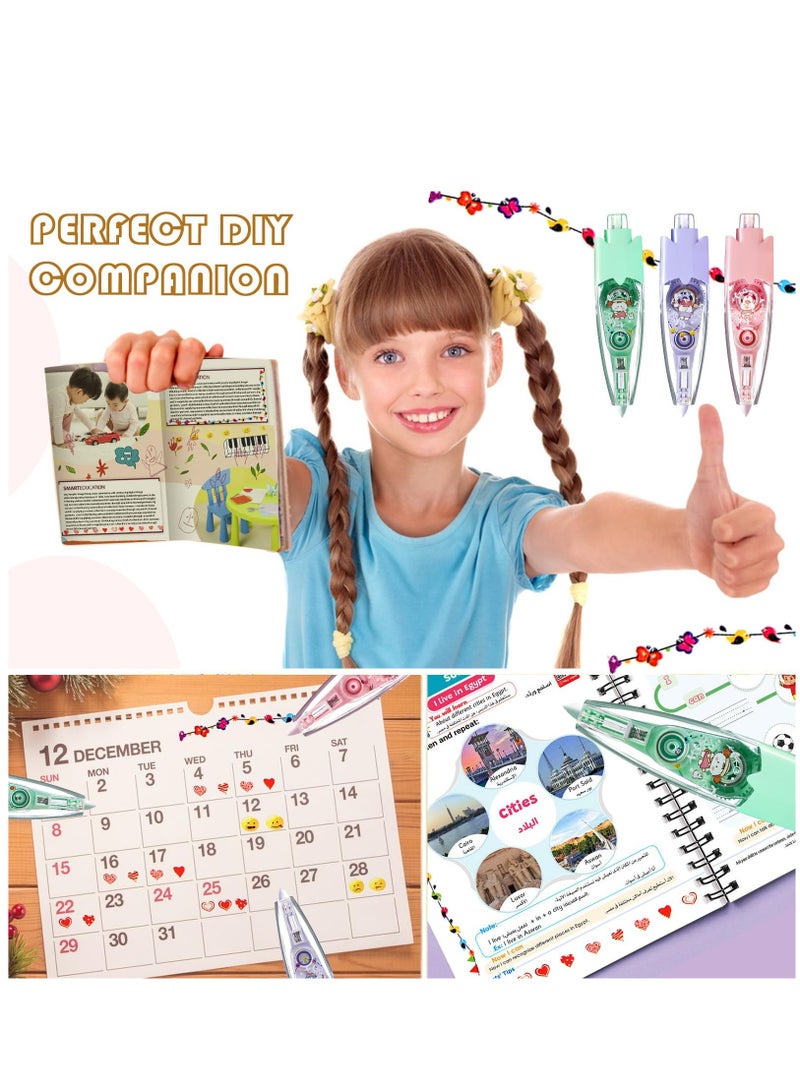 Cute Pattern Correction Tape Set for Kids, 3Pcs Press Type Decorative Pens for Scrapbooking and DIY Crafts - Image 3