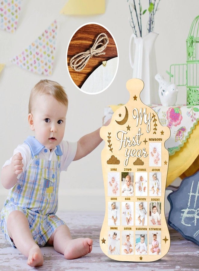 Barri Design My First Year Display Photo Board First Birthday Wooden Photo Frame Wood One Year Baby Monthly Picture Board 12 Months Milestone Baby Keepsake Gift Baby Shower Backdrop Photo Prop Party Decoration - Image 2