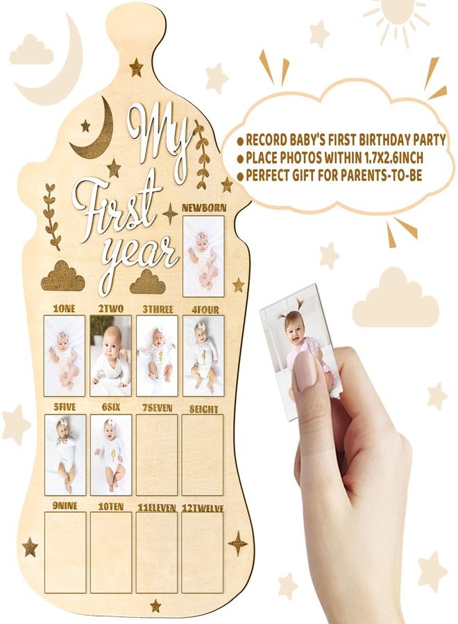 Barri Design My First Year Display Photo Board First Birthday Wooden Photo Frame Wood One Year Baby Monthly Picture Board 12 Months Milestone Baby Keepsake Gift Baby Shower Backdrop Photo Prop Party Decoration - Image 5