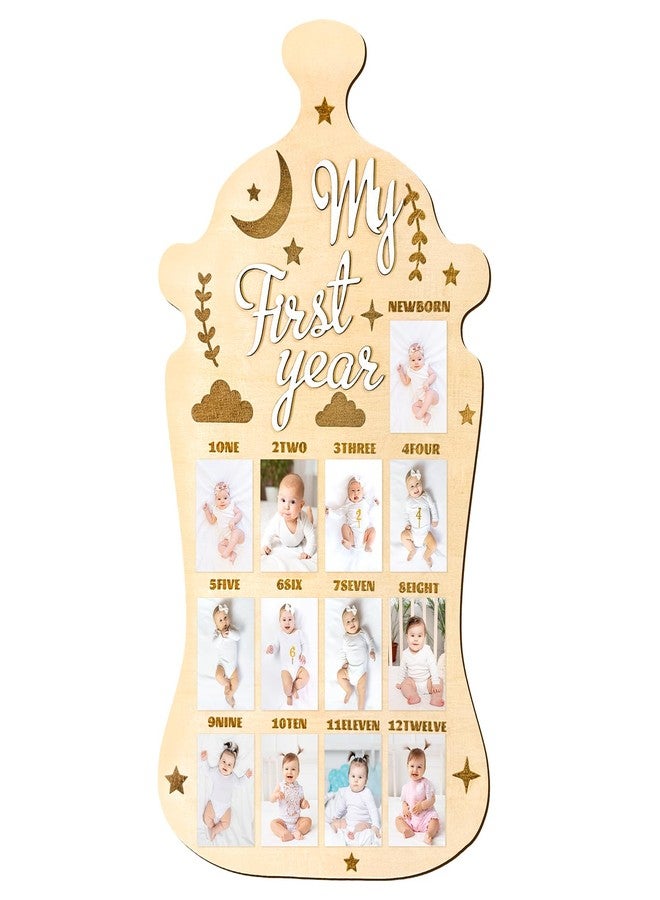Barri Design My First Year Display Photo Board First Birthday Wooden Photo Frame Wood One Year Baby Monthly Picture Board 12 Months Milestone Baby Keepsake Gift Baby Shower Backdrop Photo Prop Party Decoration - Image 1
