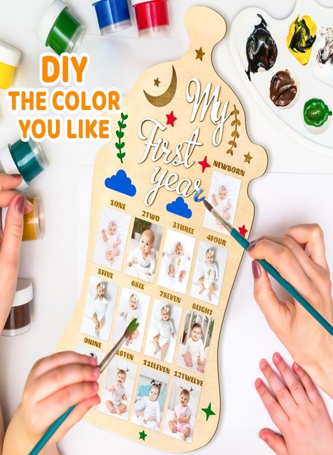 Barri Design My First Year Display Photo Board First Birthday Wooden Photo Frame Wood One Year Baby Monthly Picture Board 12 Months Milestone Baby Keepsake Gift Baby Shower Backdrop Photo Prop Party Decoration - Image 4