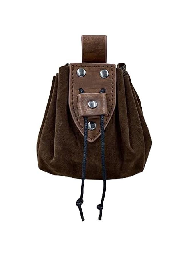 Vintage Medieval Faux Leather Drawstring Pouch, Middle Ages Portable Coin Purse, Rivets Belt Pouch Dice Bag For LARP Ren Faire  - Image 1