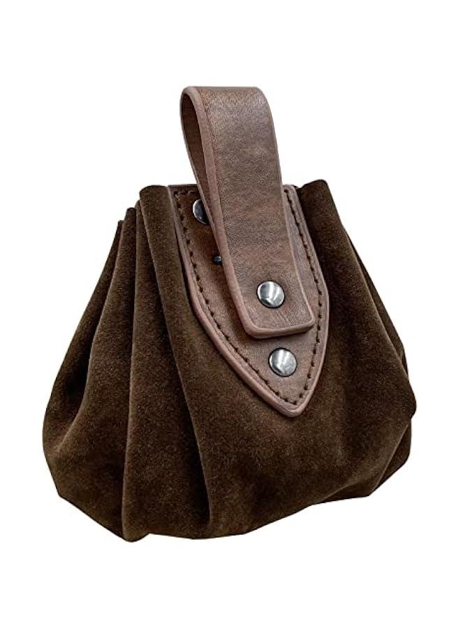Vintage Medieval Faux Leather Drawstring Pouch, Middle Ages Portable Coin Purse, Rivets Belt Pouch Dice Bag For LARP Ren Faire  - Image 3