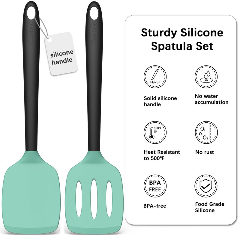 Coukre 2 Pack Silicone Spatula Set  High Heat Resistant  BPA Free Kitchen Spatula  Solid & Slotted Turner for Non-Stick Pans  Saut?ng  and Flipping (2  AquaGreen) - Image 2