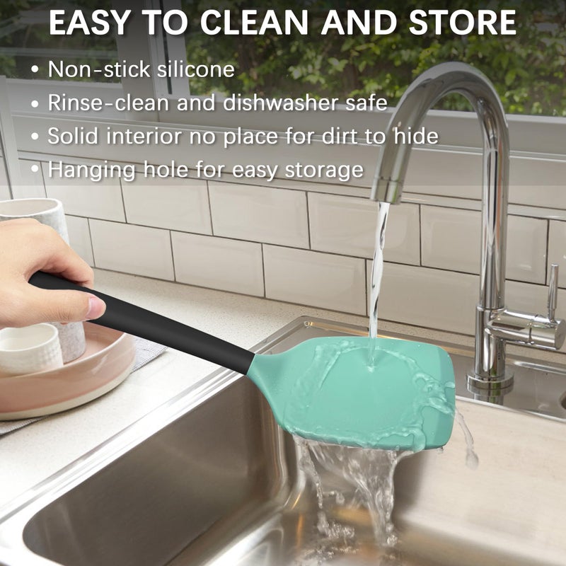 Coukre 2 Pack Silicone Spatula Set  High Heat Resistant  BPA Free Kitchen Spatula  Solid & Slotted Turner for Non-Stick Pans  Saut?ng  and Flipping (2  AquaGreen) - Image 5
