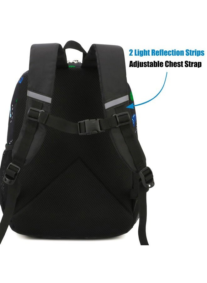 JinBeryl 15 Inch Toddler Backpack Boys, Kids Backpack for Preschool or Kindergarten, with Chest Strap, Dinosaur Black, Rucksack Backpacks - Image 3