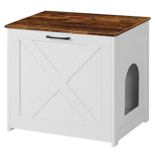 Dwanton Cat Litter Box Furniture Hidden, Cat Litter Box Enclosure, Reversible Entrance Can Be on Left or Right Side, Indoor Cabinet, Wooden Washroom, End Table, White and Rustic Brown, 23.6" L - Image 1