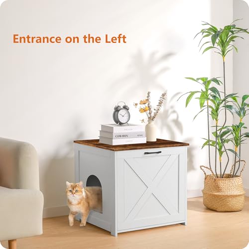 Dwanton Cat Litter Box Furniture Hidden, Cat Litter Box Enclosure, Reversible Entrance Can Be on Left or Right Side, Indoor Cabinet, Wooden Washroom, End Table, White and Rustic Brown, 23.6" L - Image 3