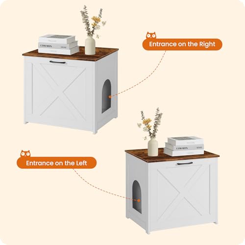 Dwanton Cat Litter Box Furniture Hidden, Cat Litter Box Enclosure, Reversible Entrance Can Be on Left or Right Side, Indoor Cabinet, Wooden Washroom, End Table, White and Rustic Brown, 23.6" L - Image 5
