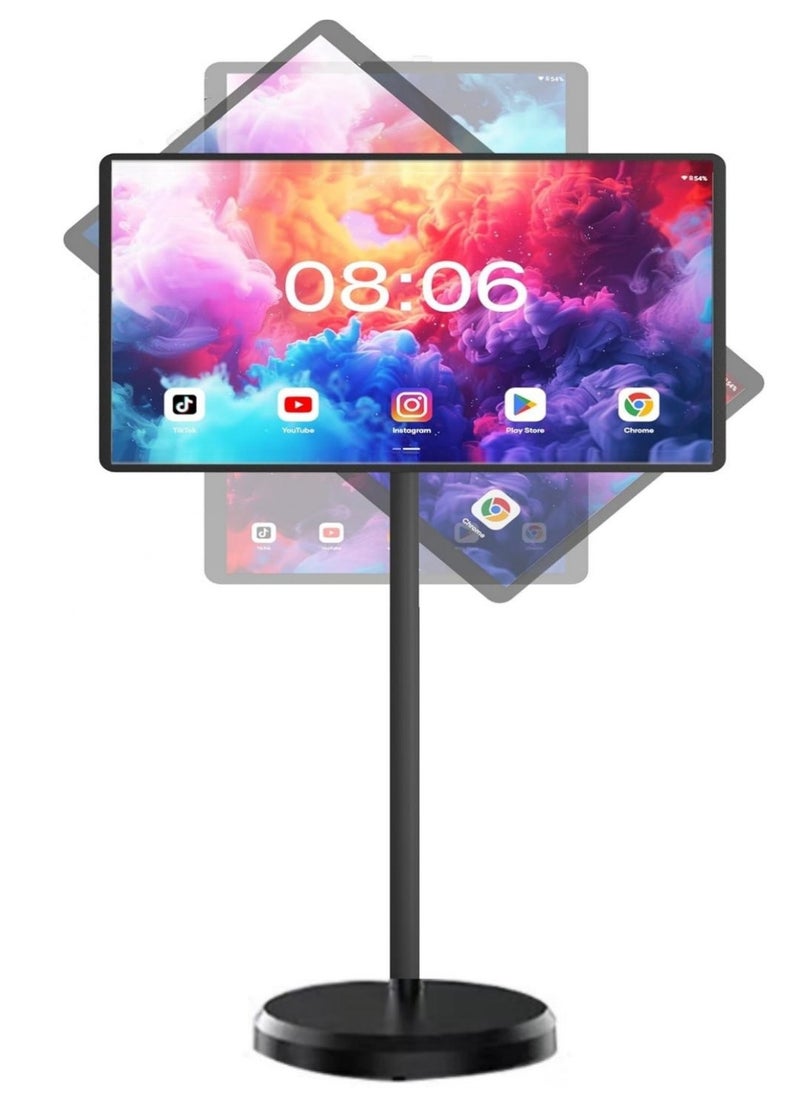 FlashHawk - 21.5 Inch Portable TV Floor Screen with Adjustable Stand - LCD Smart Touch Display Screen | 4G RAM+64G Storage | Built-in Battery, Full Swivel Rotation - Image 1