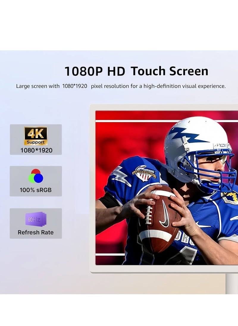 FlashHawk - 21.5 Inch Portable TV Floor Screen with Adjustable Stand - LCD Smart Touch Display Screen | 4G RAM+64G Storage | Built-in Battery, Full Swivel Rotation - Image 1