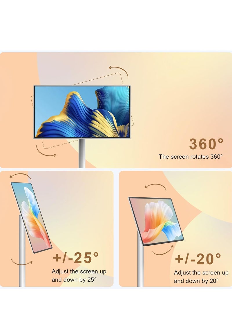 FlashHawk - 21.5 Inch Portable TV Floor Screen with Adjustable Stand - LCD Smart Touch Display Screen | 4G RAM+64G Storage | Built-in Battery, Full Swivel Rotation - Image 1