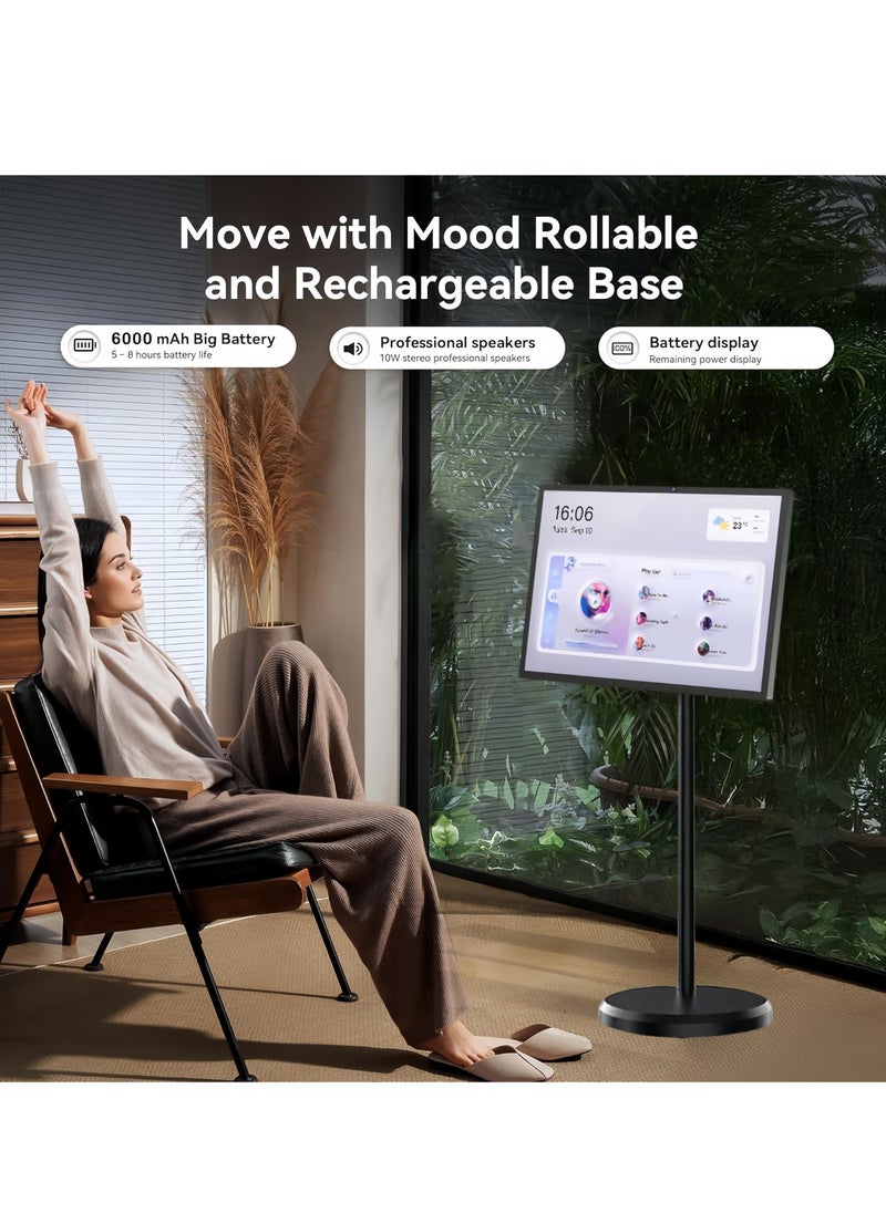 FlashHawk - 21.5 Inch Portable TV Floor Screen with Adjustable Stand - LCD Smart Touch Display Screen | 4G RAM+64G Storage | Built-in Battery, Full Swivel Rotation - Image 1