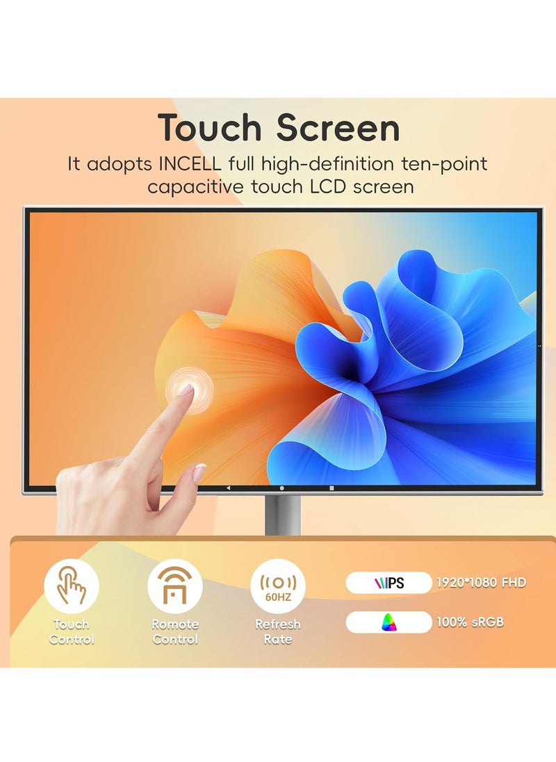 FlashHawk - 21.5 Inch Portable TV Floor Screen with Adjustable Stand - LCD Smart Touch Display Screen | 4G RAM+64G Storage | Built-in Battery, Full Swivel Rotation - Image 1