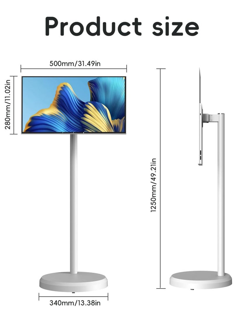 FlashHawk - 21.5 Inch Portable TV Floor Screen with Adjustable Stand - LCD Smart Touch Display Screen | 4G RAM+64G Storage | Built-in Battery, Full Swivel Rotation - Image 1