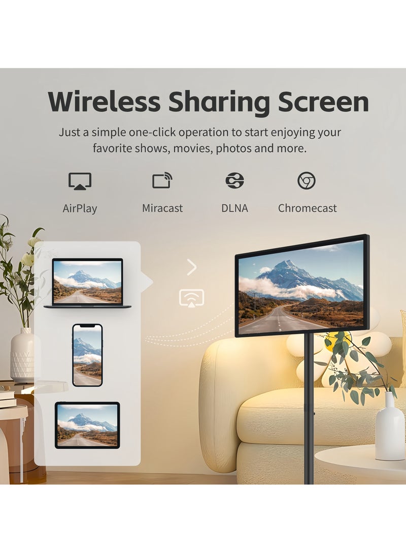 FlashHawk - 21.5 Inch Portable TV Floor Screen with Adjustable Stand - LCD Smart Touch Display Screen | 4G RAM+64G Storage | Built-in Battery, Full Swivel Rotation - Image 1