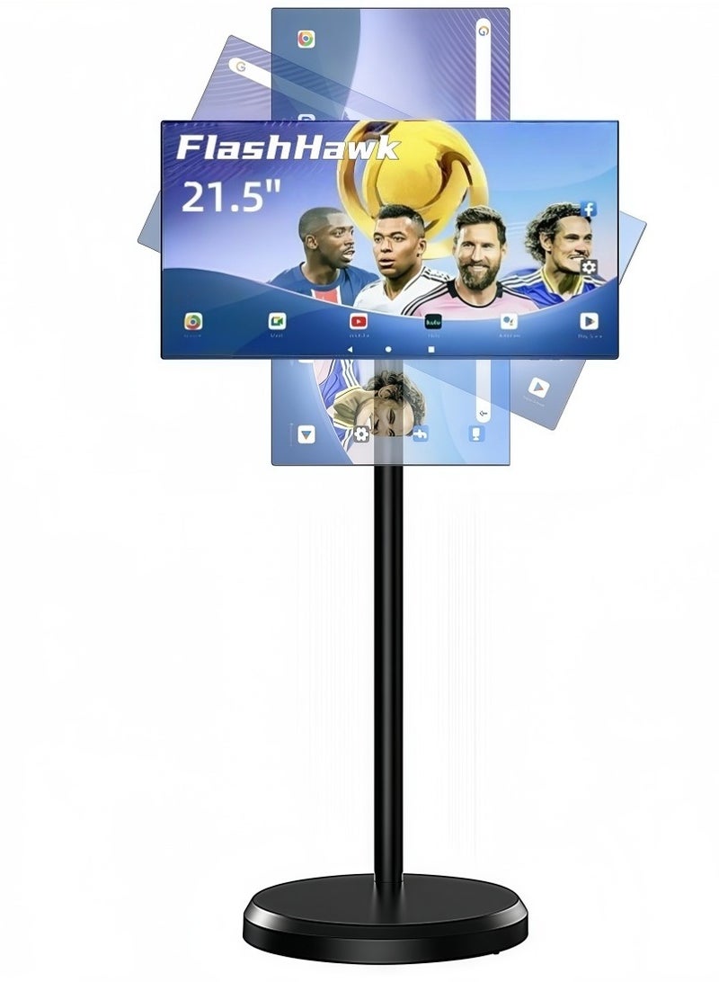 فلاشهوك تلفزيون متنقل شاشه متنقله تلفزيون محمولة أرضية ٢١.٥ بوصة مع حامل قابل للتعديل - تلفزيون متحرك شاشة LCD ذكية تعمل باللمس | ذاكرة وصول عشوائي (RAM) سعة ٤ جيجابايت وذاكرة تخزين داخلية سعة ٦٤ جيجابايت | بطارية مدمجة، دوران كامل - Image 1