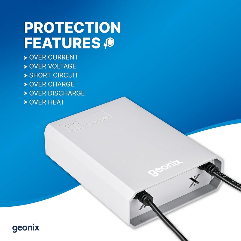 GEONIX تروت R1 ميني UPS | احتياطي يصل إلى 4 ساعات | 3x1800 مللي أمبير | يدعم 12V/2A إخراج | احتياطي الطاقة لجهاز التوجيه Wi-Fi، كاميرا CCTV، صندوق الاستقبال، الهاتف اللاسلكي، المودم (رمادي) - Image 3