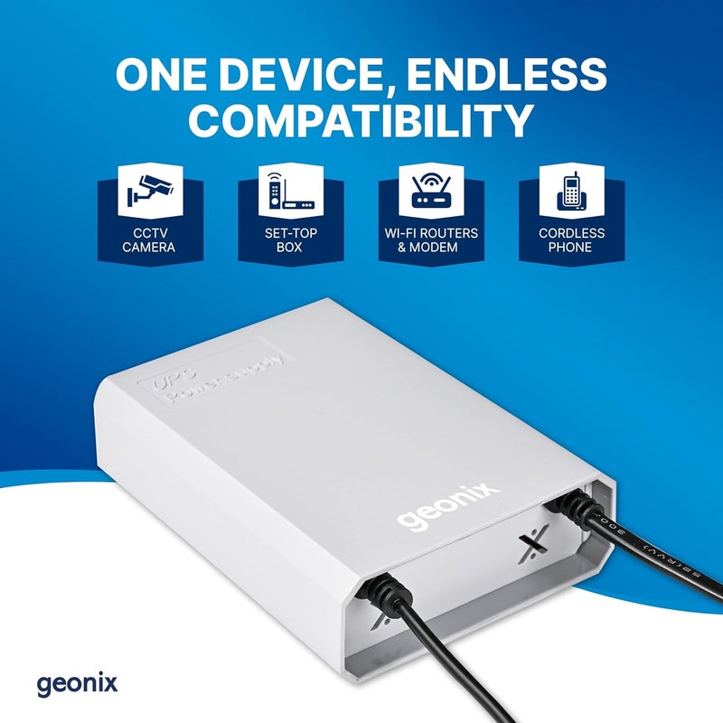 GEONIX تروت R1 ميني UPS | احتياطي يصل إلى 4 ساعات | 3x1800 مللي أمبير | يدعم 12V/2A إخراج | احتياطي الطاقة لجهاز التوجيه Wi-Fi، كاميرا CCTV، صندوق الاستقبال، الهاتف اللاسلكي، المودم (رمادي) - Image 5