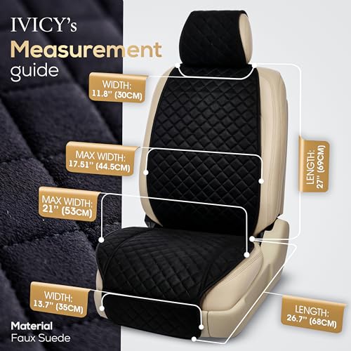 IVICY غطاء مقعد السيارة من IVICY مصنوع من الجلد المدبوغ - ناعم وغير قابل للانزلاق - واقيات مقاعد السيارة الأمامية لمعظم السيارات، الفانات، SUVs، الشاحنات - 1 وحدة - أسود - Image 5