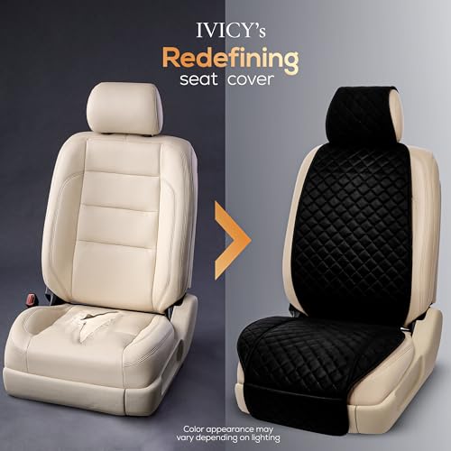 IVICY غطاء مقعد السيارة من IVICY مصنوع من الجلد المدبوغ - ناعم وغير قابل للانزلاق - واقيات مقاعد السيارة الأمامية لمعظم السيارات، الفانات، SUVs، الشاحنات - 1 وحدة - أسود - Image 3