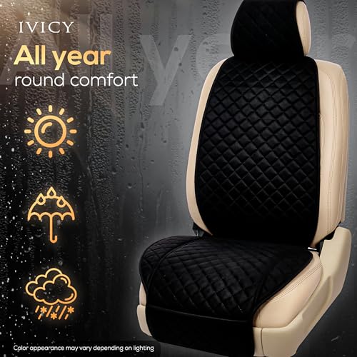 IVICY غطاء مقعد السيارة من IVICY مصنوع من الجلد المدبوغ - ناعم وغير قابل للانزلاق - واقيات مقاعد السيارة الأمامية لمعظم السيارات، الفانات، SUVs، الشاحنات - 1 وحدة - أسود - Image 4
