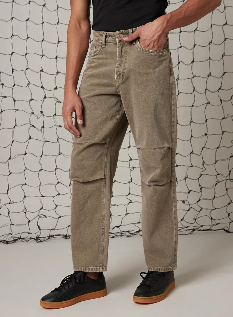 Hubberholme Men's Beige 100% Cotton Distressed Jeans