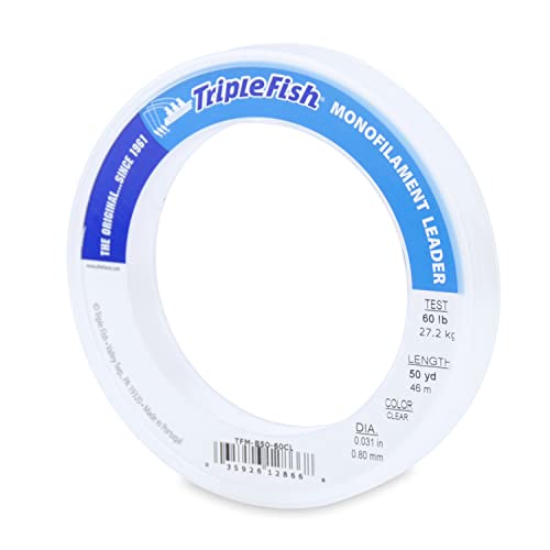 Triple Fish Monofilament Leader, 60 lb / 27.2 kg Test, .031 in / 0.80 mm Dia, Clear, 50 yd / 46 m - Image 1