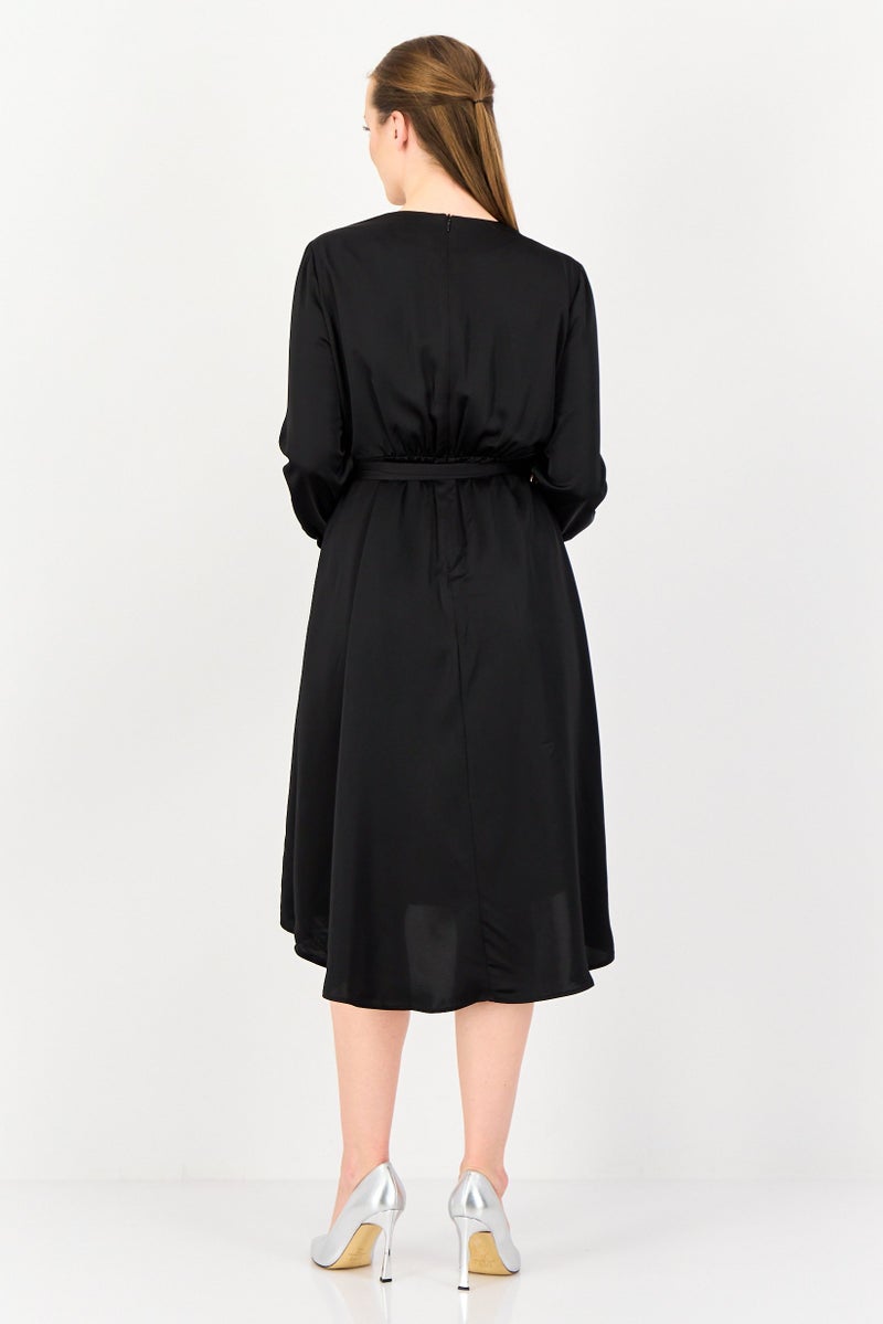 SELECTED Signature By Selected Women Solid Belted Midi Dress, Black - Image 4