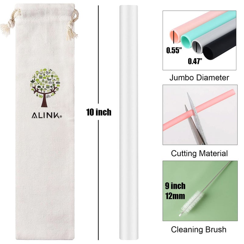 ALINK Reusable Clear Silicone Boba Straws, 4-Pack Extra Wide Smoothie Straws for Bubble Tea/Shakes/Tapioca Pearls with Cleaning Brush and Carrying Case - Image 2