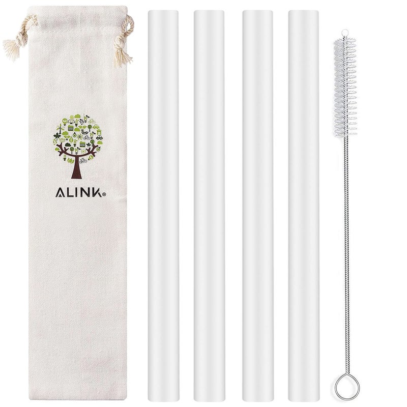 ALINK Reusable Clear Silicone Boba Straws, 4-Pack Extra Wide Smoothie Straws for Bubble Tea/Shakes/Tapioca Pearls with Cleaning Brush and Carrying Case - Image 1