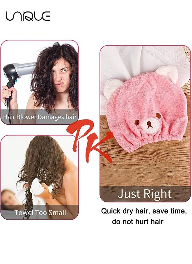 Unique 2PCS Hair Towel Wrap Cute Bear Dry Hair Caps Hair Drying Wrap Towel Bath Head Wrap Drying Turban Cap for Women, Girls, Children and Kids -  Pink + Blue  - Image 5