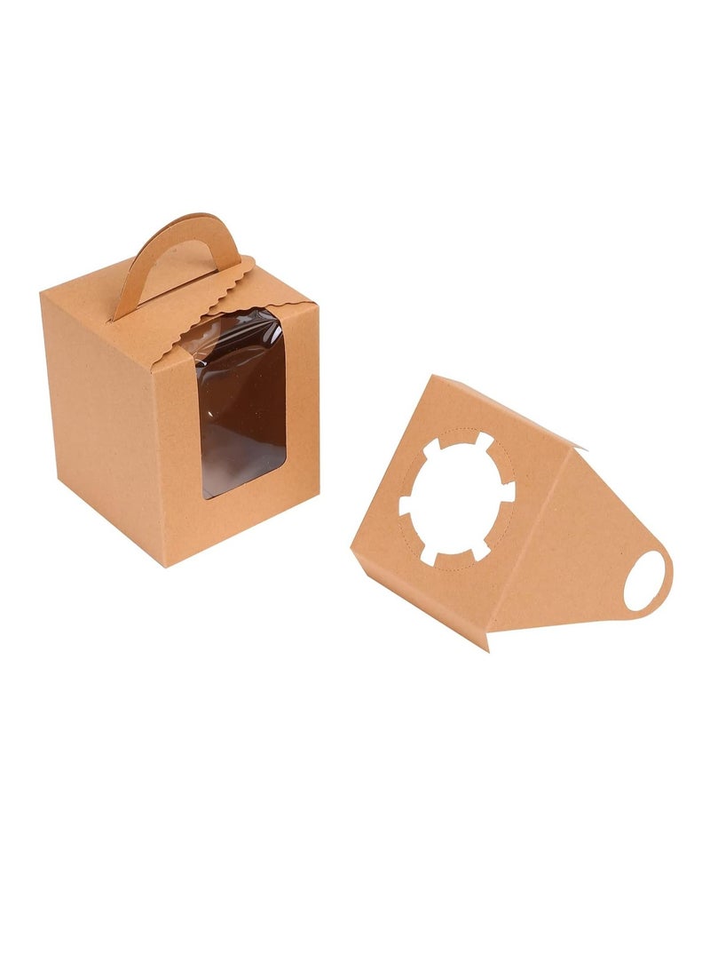 Red Dot Gift REDDOTGIFT® 50-Pack Single Cupcakes Containers Gift Boxes with Window Inserts Handle for Wedding Candy Boxes Muffin Box… (Kraft) - Image 2