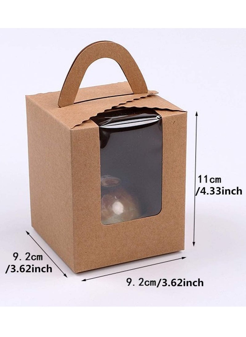 Red Dot Gift REDDOTGIFT® 50-Pack Single Cupcakes Containers Gift Boxes with Window Inserts Handle for Wedding Candy Boxes Muffin Box… (Kraft) - Image 3