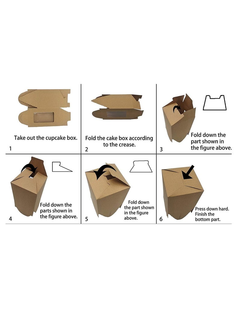 Red Dot Gift REDDOTGIFT® 50-Pack Single Cupcakes Containers Gift Boxes with Window Inserts Handle for Wedding Candy Boxes Muffin Box… (Kraft) - Image 4