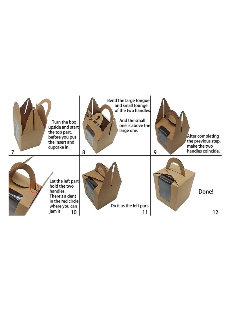 Red Dot Gift REDDOTGIFT® 50-Pack Single Cupcakes Containers Gift Boxes with Window Inserts Handle for Wedding Candy Boxes Muffin Box… (Kraft) - Image 5