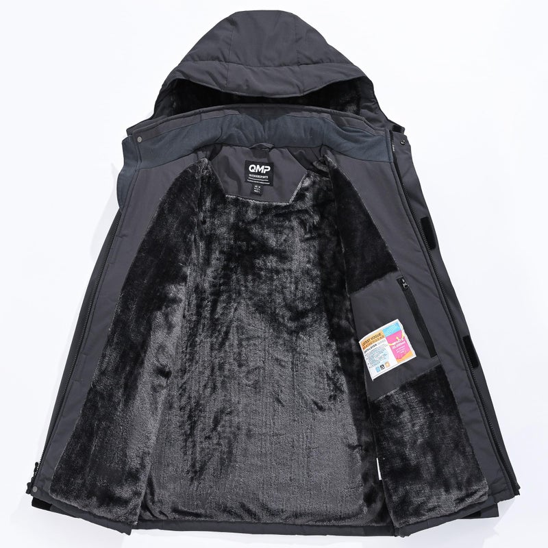 ‎QMP QMP Winter Jackets Coats for Men with Hoode Work Rain Waterproof Windbreaker Fleece Warm Snowboard Ski Snow Military Tactical Casual Insulated Softshell Raincoat Jackets Darkgrey S - Image 3