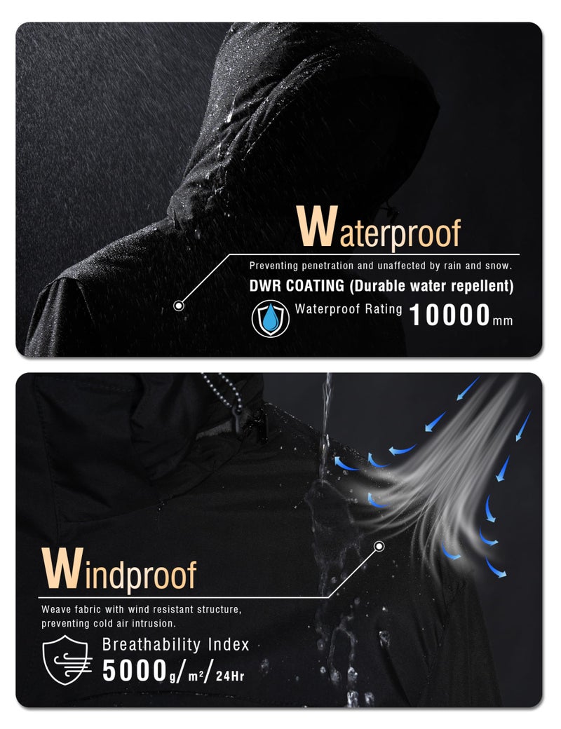 ‎QMP QMP Winter Jackets Coats for Men with Hoode Work Rain Waterproof Windbreaker Fleece Warm Snowboard Ski Snow Military Tactical Casual Insulated Softshell Raincoat Jackets Darkgrey S - Image 4