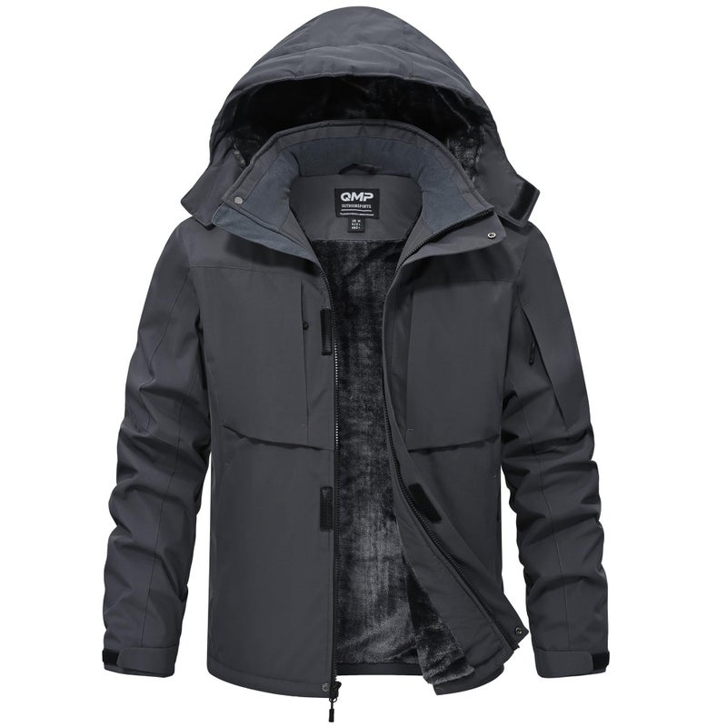 ‎QMP QMP Winter Jackets Coats for Men with Hoode Work Rain Waterproof Windbreaker Fleece Warm Snowboard Ski Snow Military Tactical Casual Insulated Softshell Raincoat Jackets Darkgrey S - Image 1